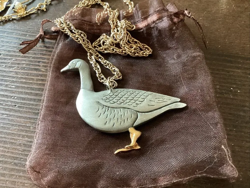Vintage M Shields Silversmith Pewter Canadian Goose Pendant Chain Not Included.